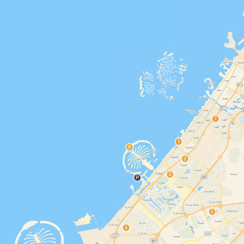Dubai, Dubai, UAE map with numbered points of interest
