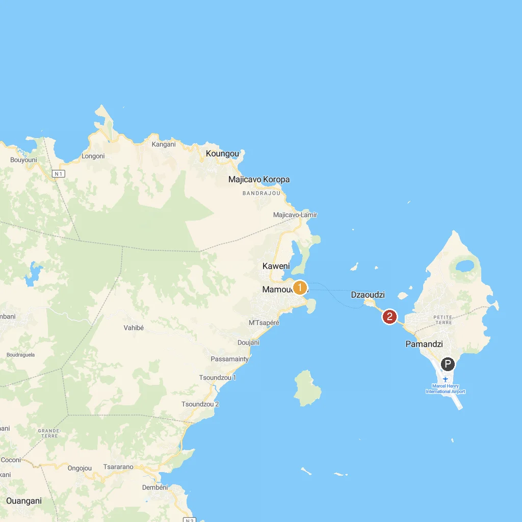 Dzaoudzi, Petite-Terre, Mayotte map with numbered points of interest