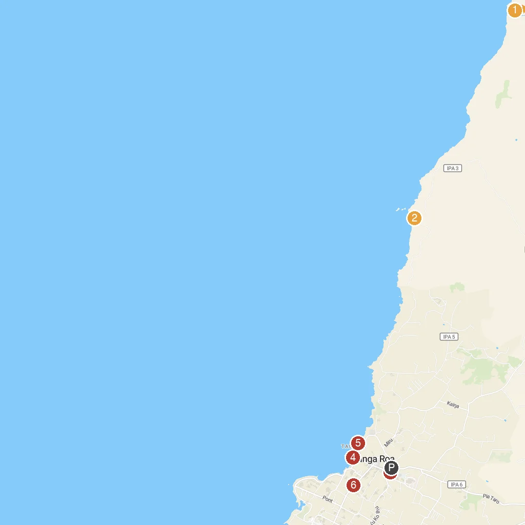 Easter Island (Hanga Roa), Chile map with numbered points of interest