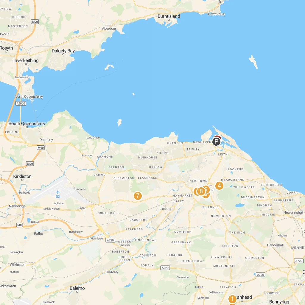 Edinburgh (South Queensferry), Scotland, UK map with numbered points of interest