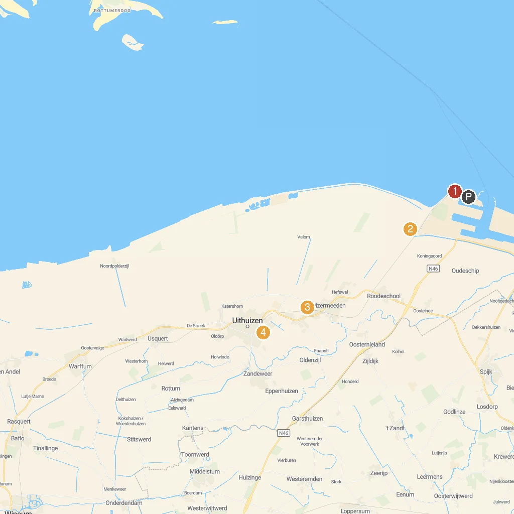 Eemshaven, Groningen, Netherlands map with numbered points of interest