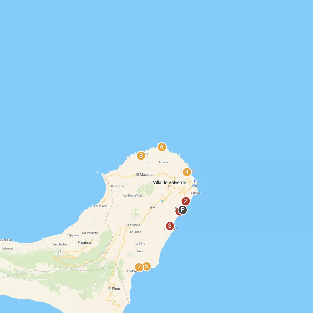 El Hierro, Canary Islands, Spain map with numbered points of interest