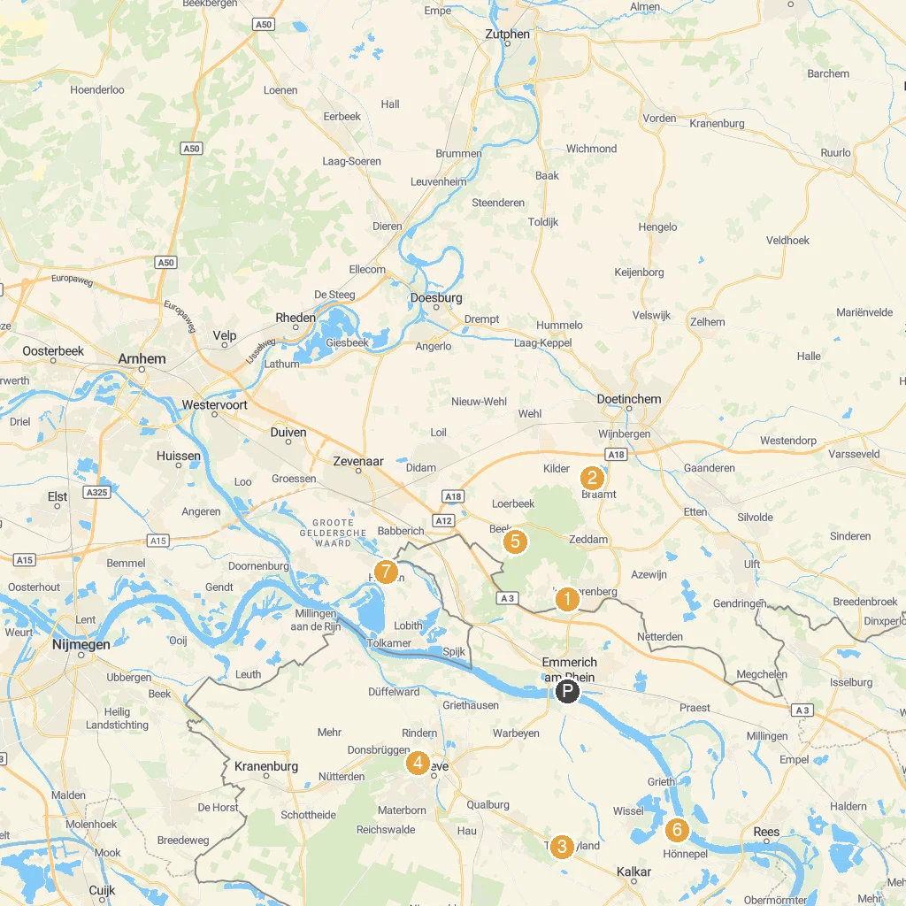 Emmerich am Rhein, North Rhine-Westphalia, Germany map with numbered points of interest
