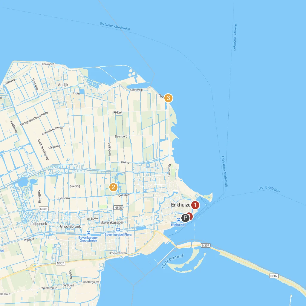 Enkhuizen, North Holland, Netherlands map with numbered points of interest