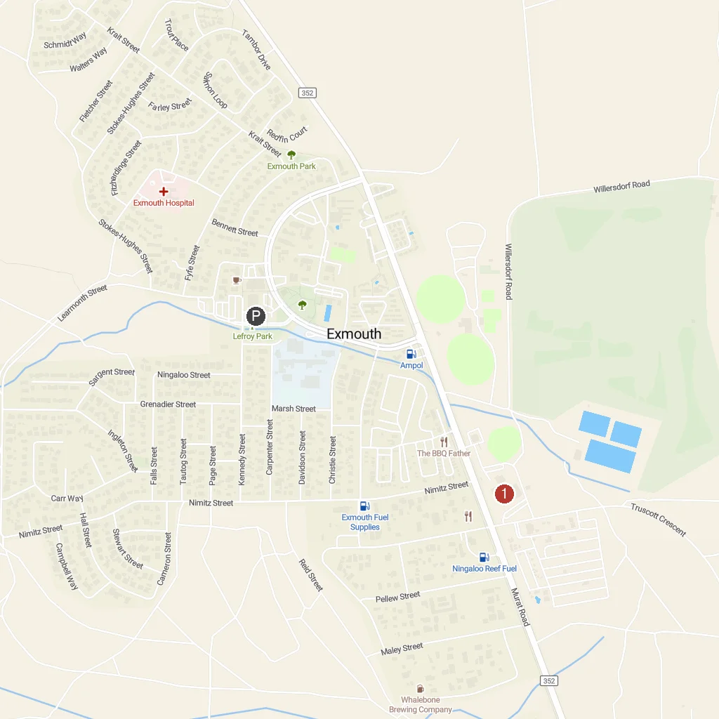 Exmouth, Western Australia, Australia map with numbered points of interest