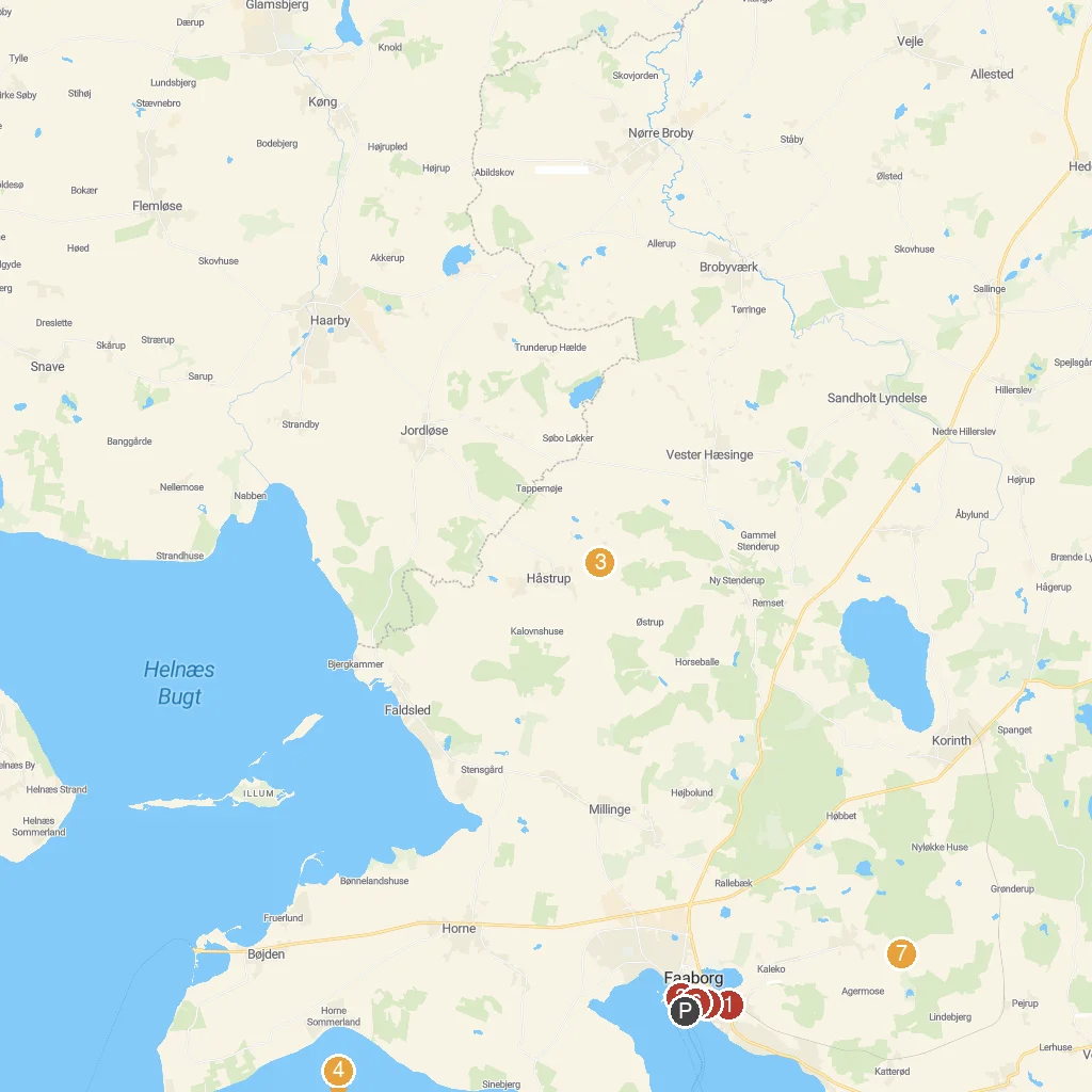 Faaborg, Funen, Denmark map with numbered points of interest