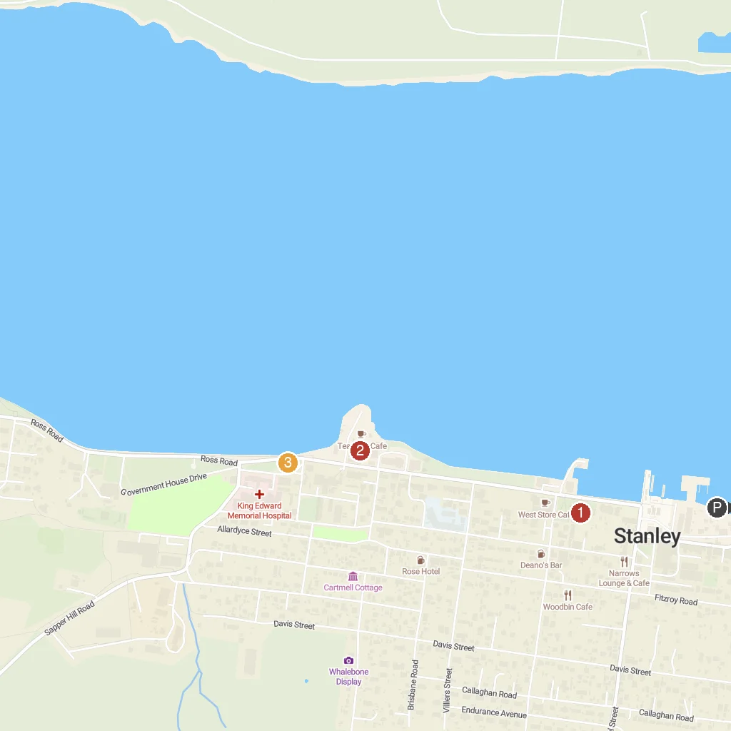 Falkland Islands map with numbered points of interest