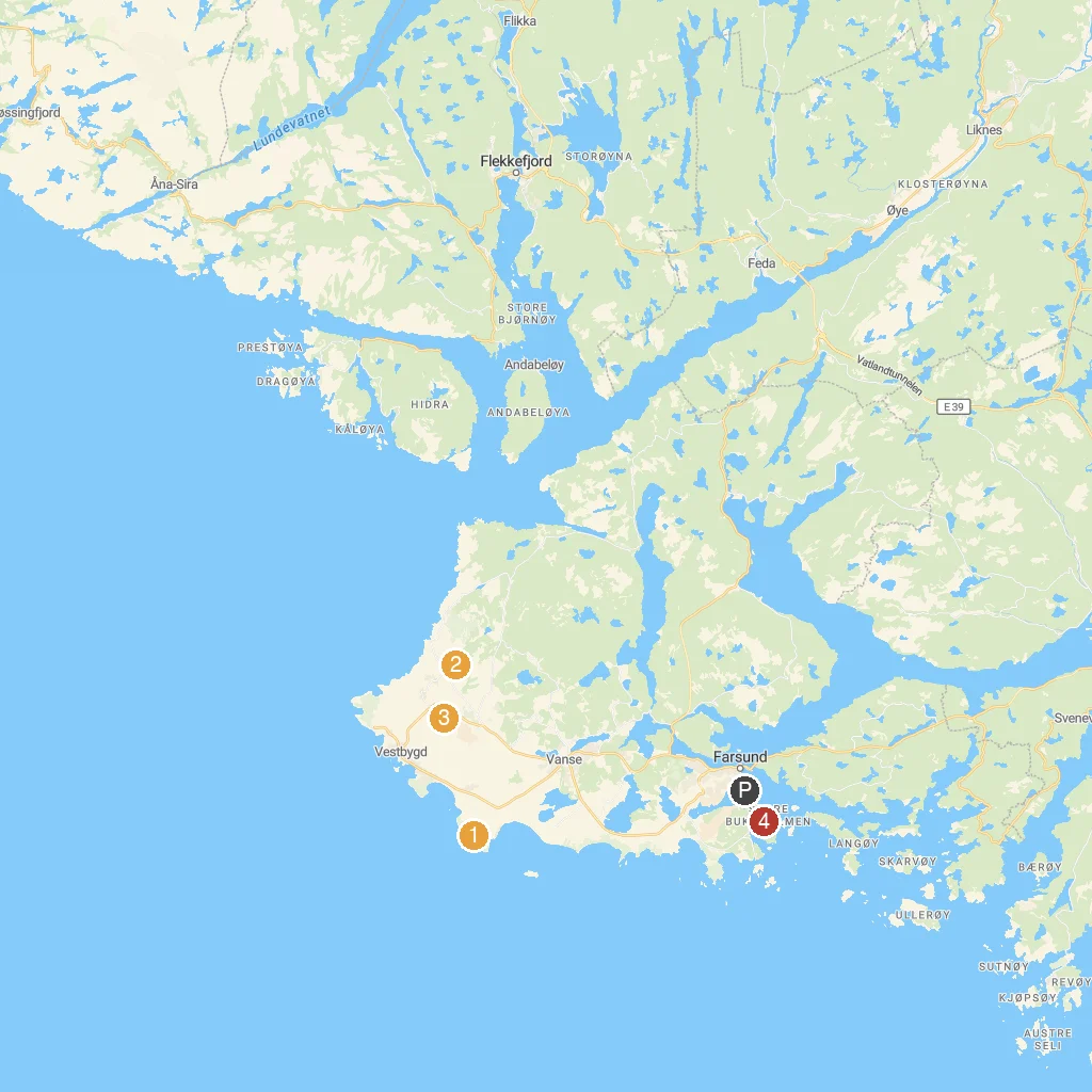 Farsund, Agder, Norway map with numbered points of interest
