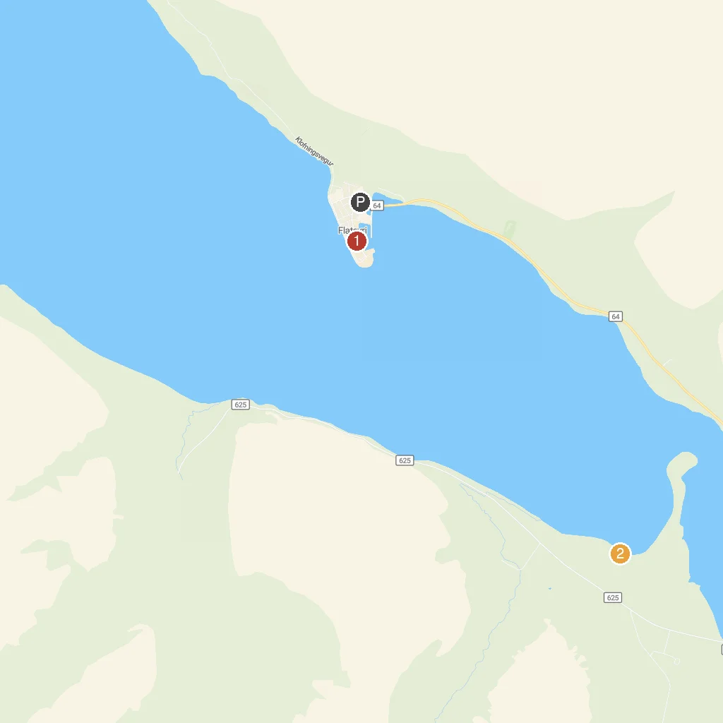 Flateyri, Westfjords, Iceland map with numbered points of interest