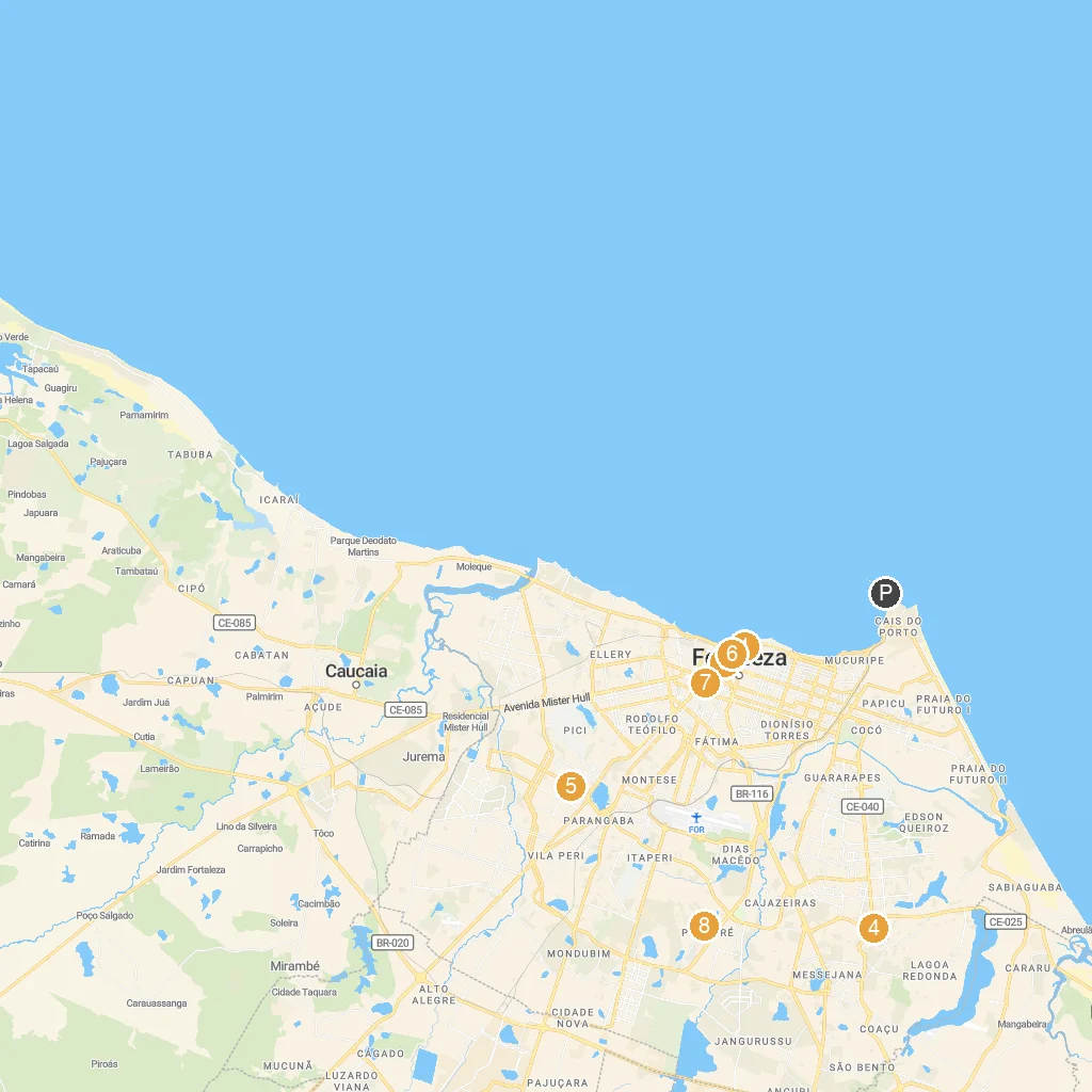 Fortaleza, Brazil map with numbered points of interest