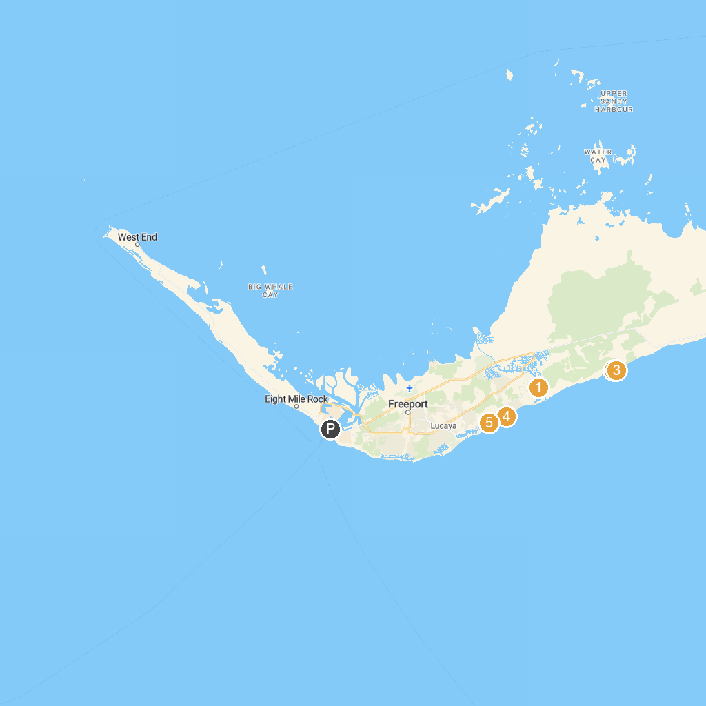 Freeport, Grand Bahama, Bahamas map with numbered points of interest