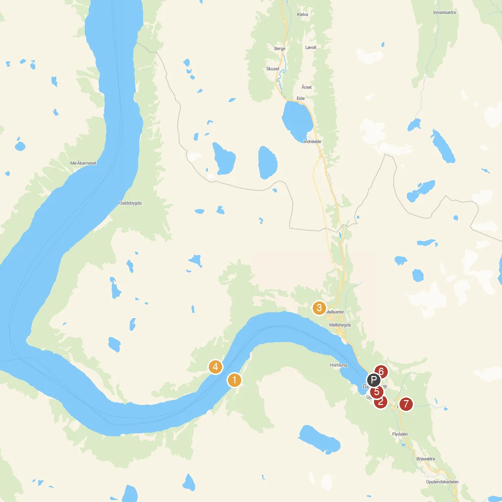 Geiranger, Møre og Romsdal, Norway map with numbered points of interest
