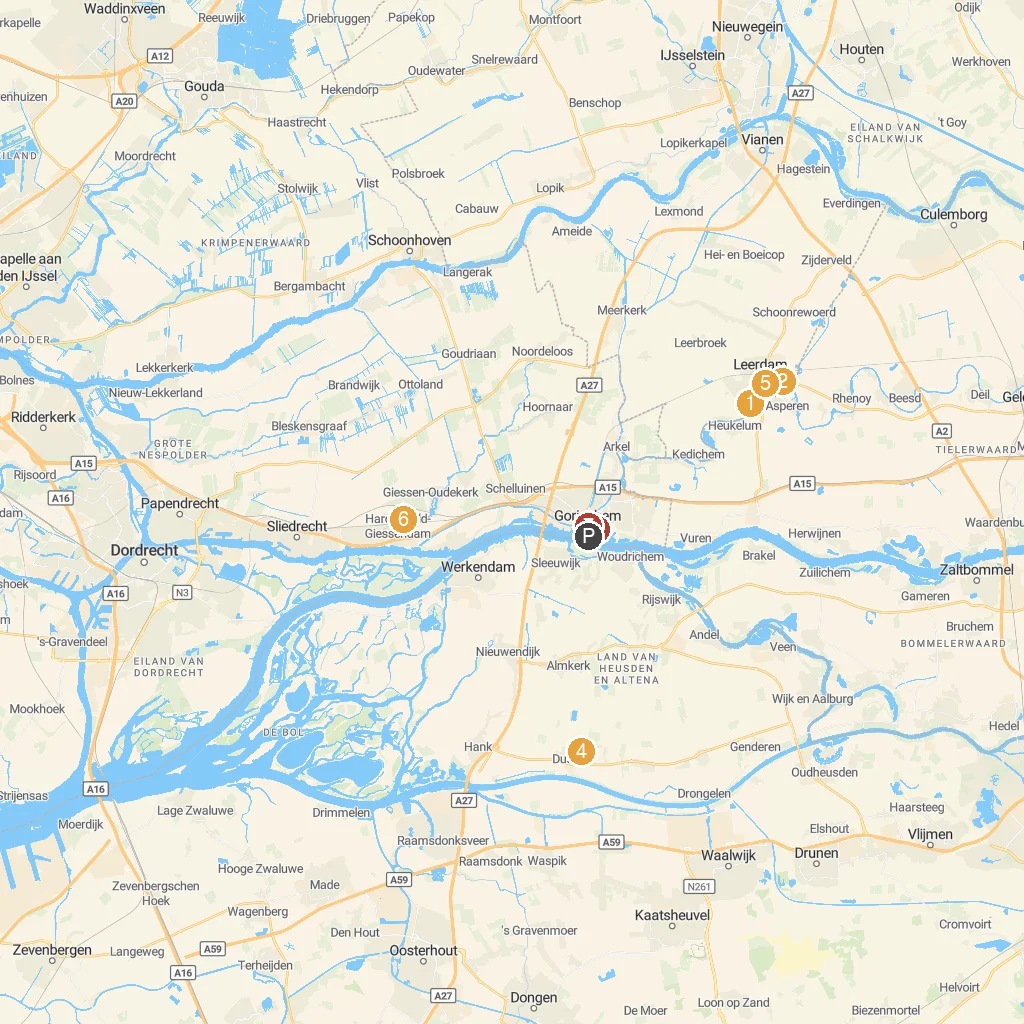 Gorinchem, South Holland, Netherlands map with numbered points of interest