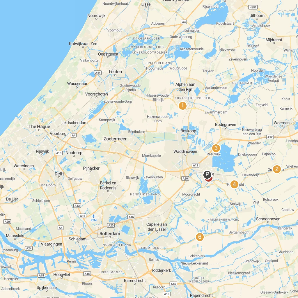Gouda, South Holland, Netherlands map with numbered points of interest