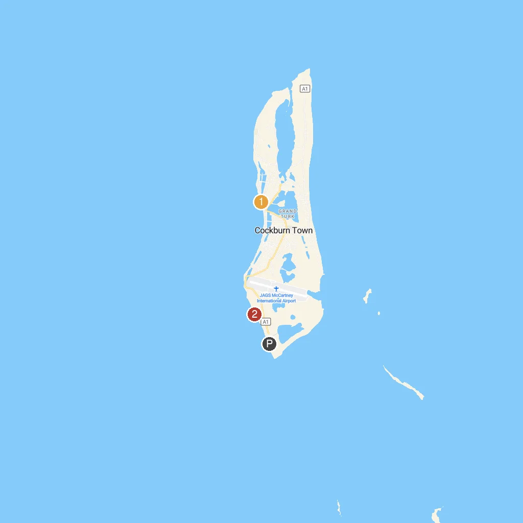 Grand Turk, Turks and Caicos Islands map with numbered points of interest
