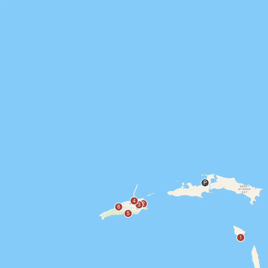 Great Stirrup Cay, Berry Islands, Bahamas map with numbered points of interest