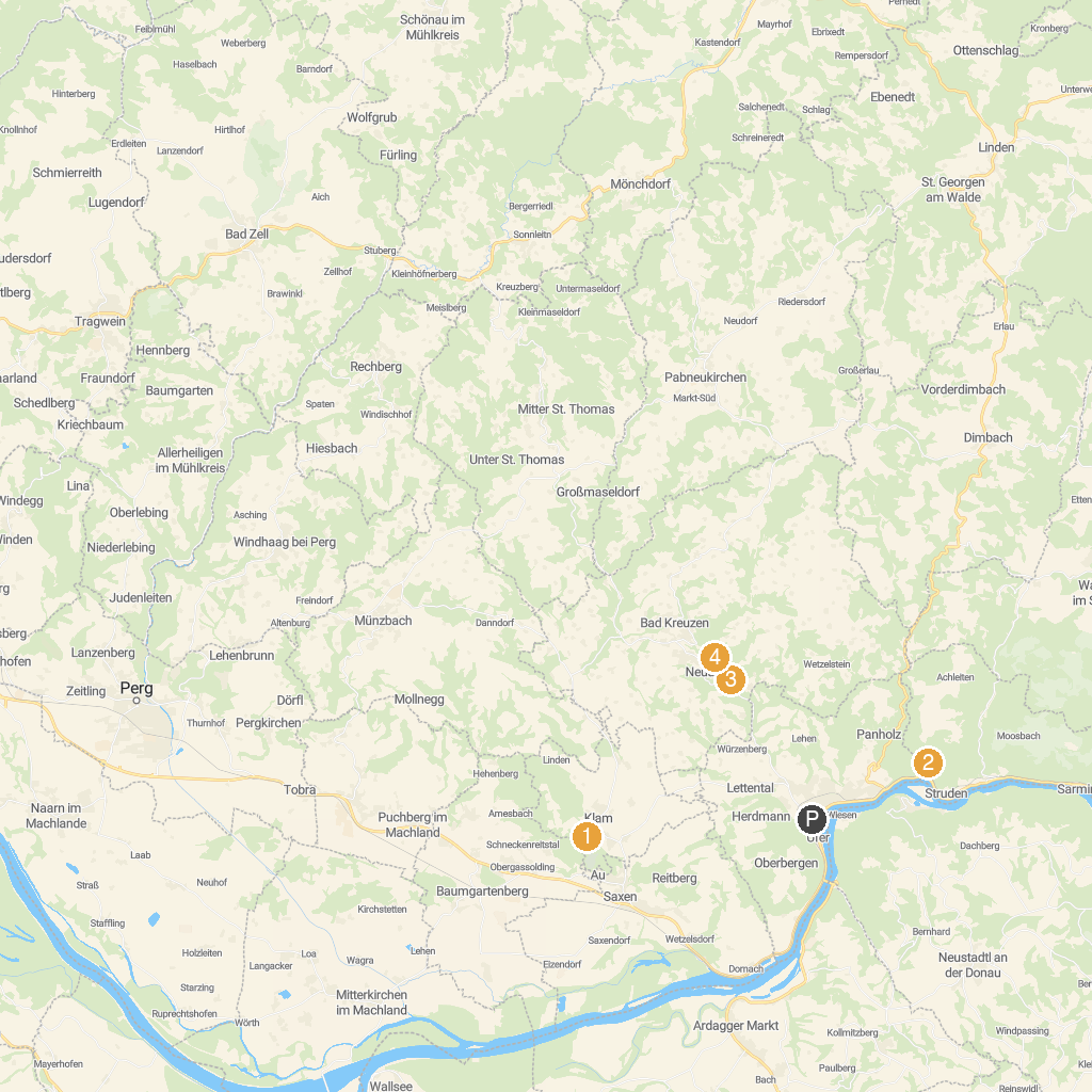 Grein, Upper Austria, Austria map with numbered points of interest
