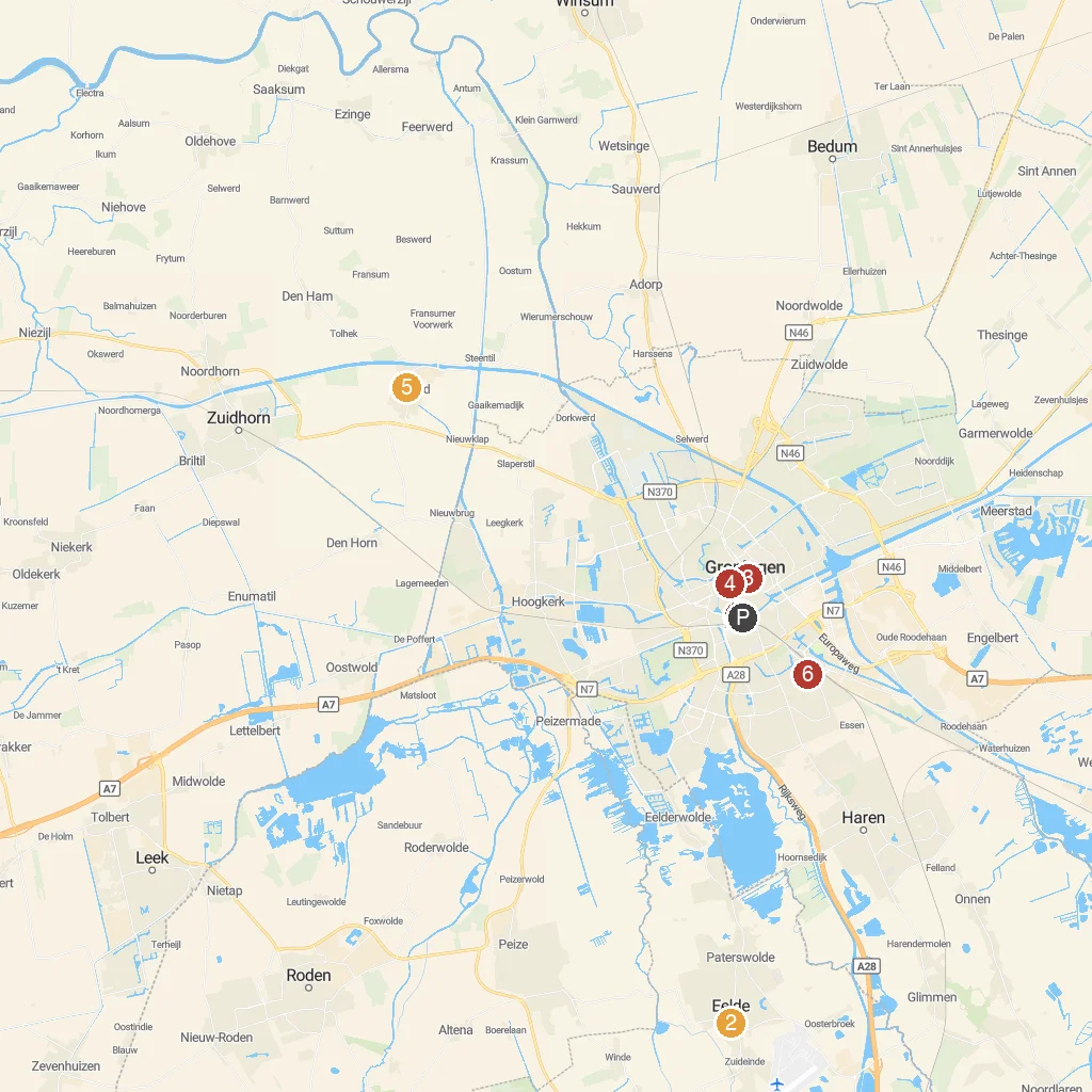 Groningen, Groningen, Netherlands map with numbered points of interest