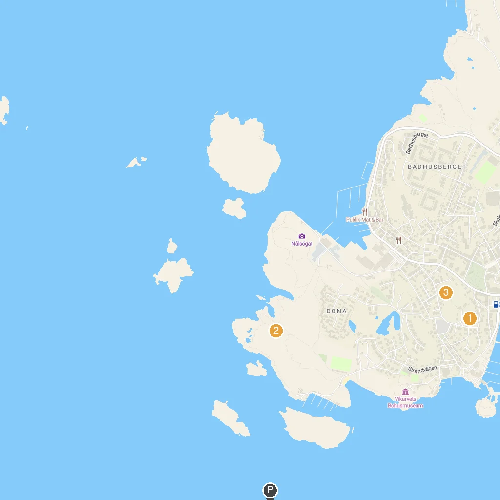 Grundsund, Bohuslän, Sweden map with numbered points of interest