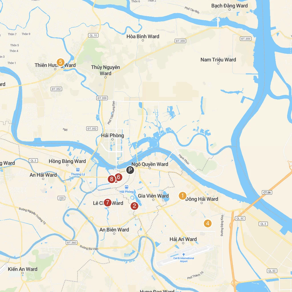 Hai Phong, Vietnam map with numbered points of interest
