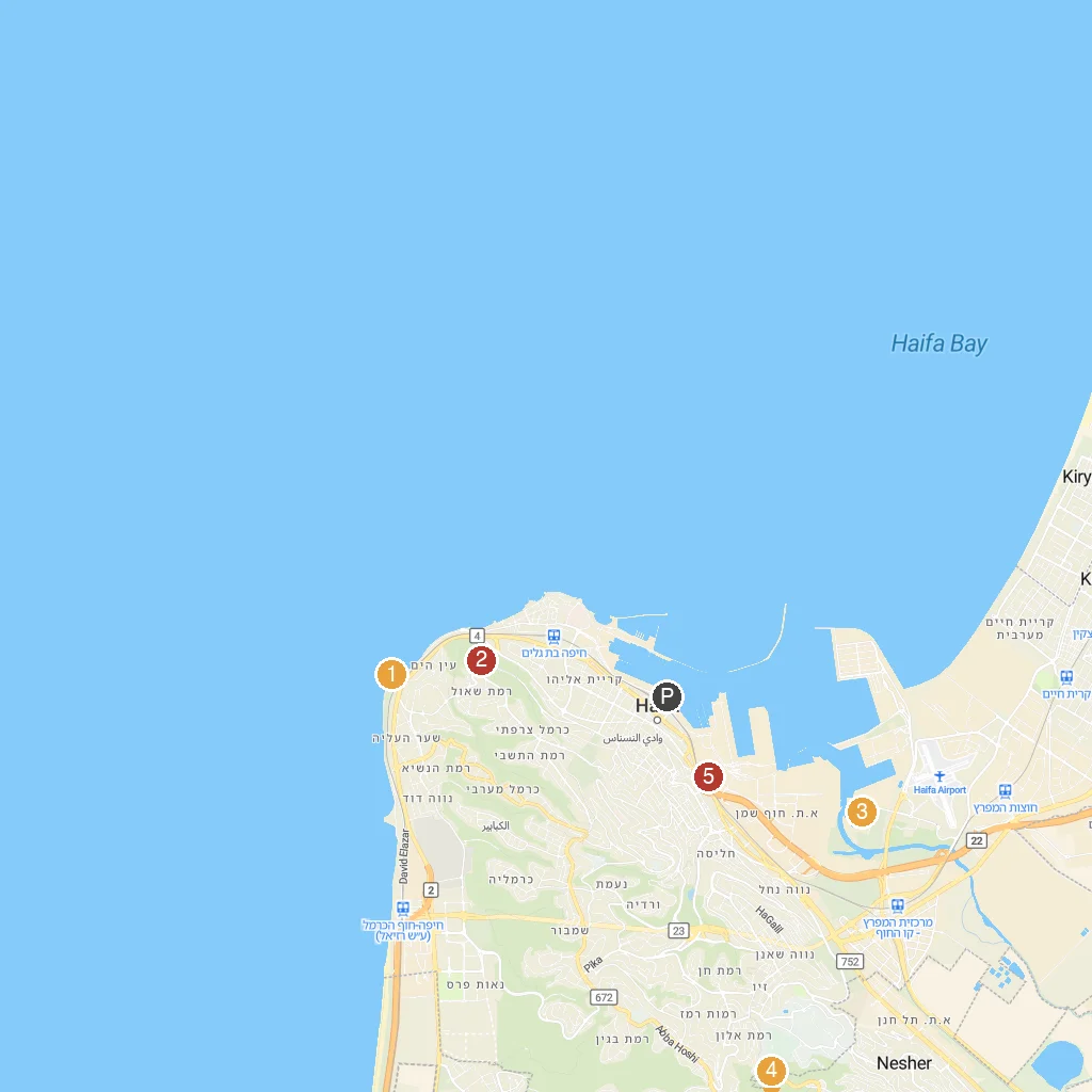 Haifa, Northern District, Israel map with numbered points of interest