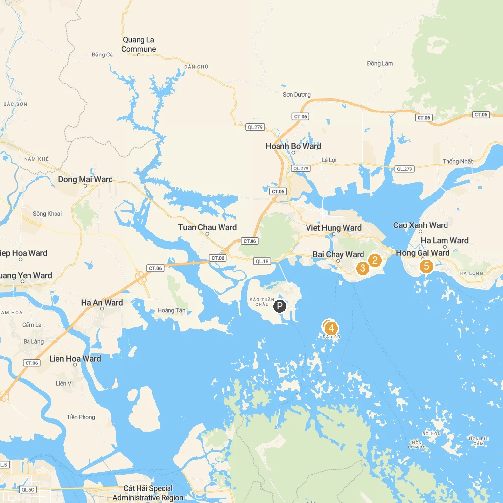 Halong Bay, Quang Ninh, Vietnam map with numbered points of interest