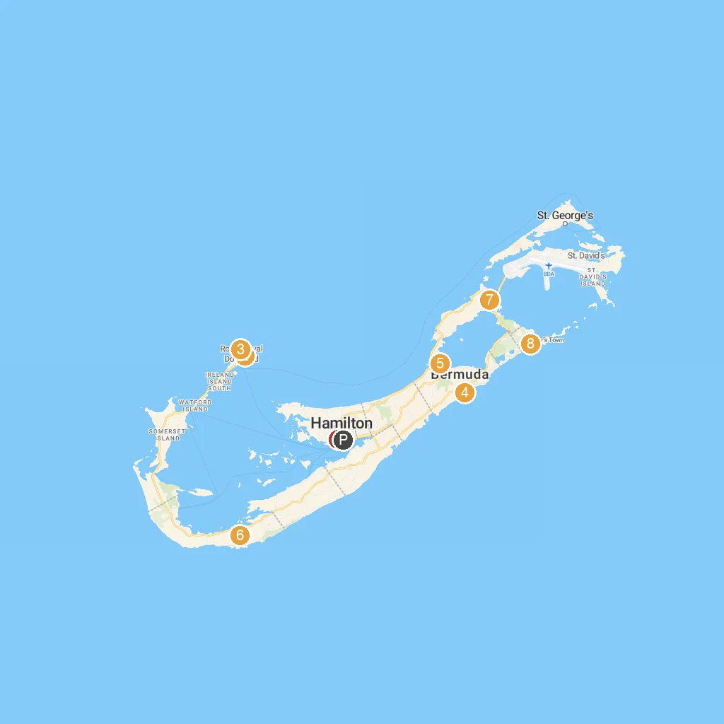 Hamilton, Bermuda map with numbered points of interest