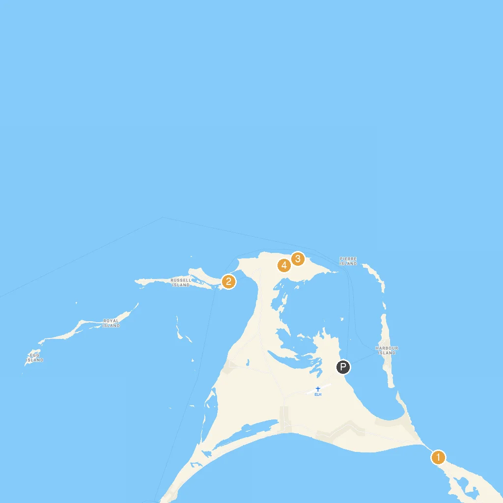 Harbour Island, Eleuthera, Bahamas map with numbered points of interest