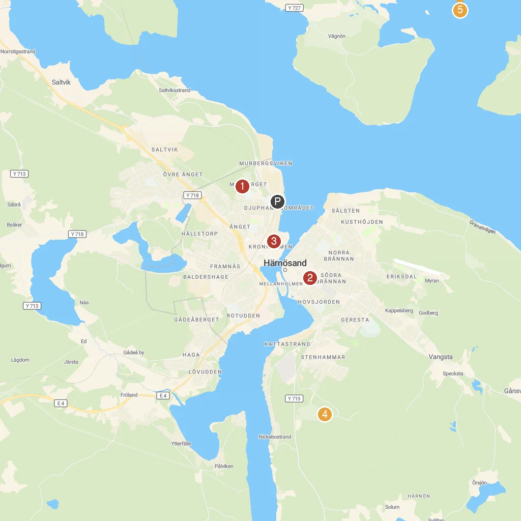 Härnösand, Västernorrland, Sweden map with numbered points of interest