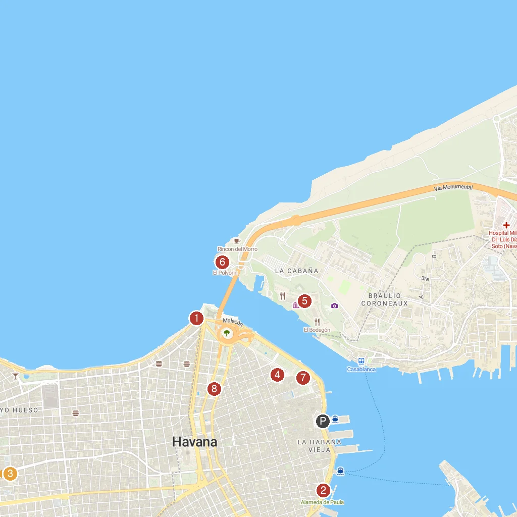 Havana, La Habana, Cuba map with numbered points of interest