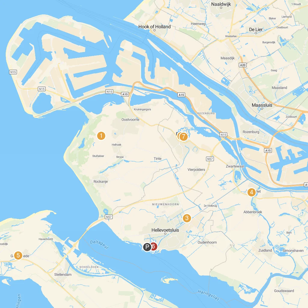 Hellevoetsluis, South Holland, Netherlands map with numbered points of interest