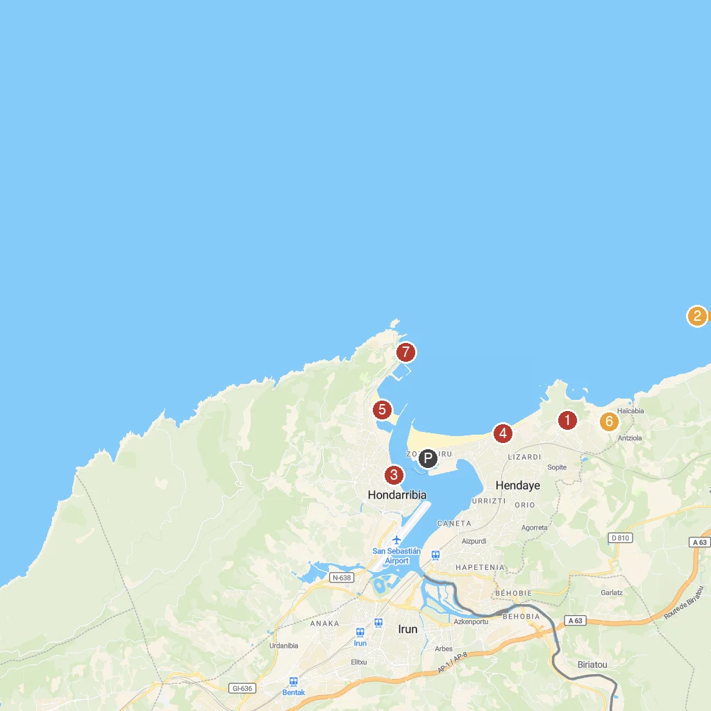 Hendaye, Basque Country, France map with numbered points of interest