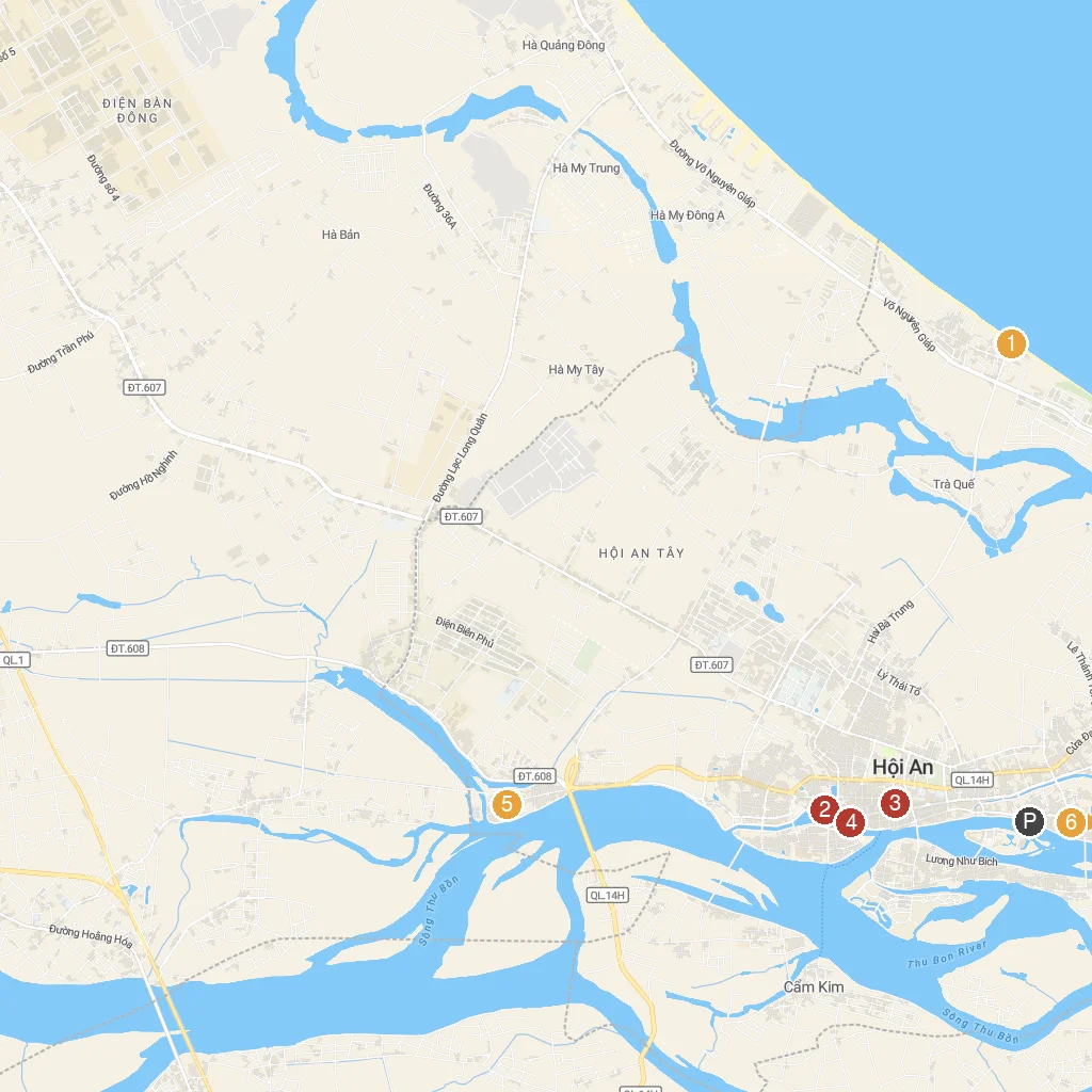 Hoi An, Quảng Nam, Vietnam map with numbered points of interest