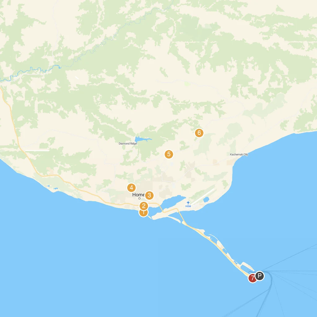 Homer, Alaska, USA map with numbered points of interest