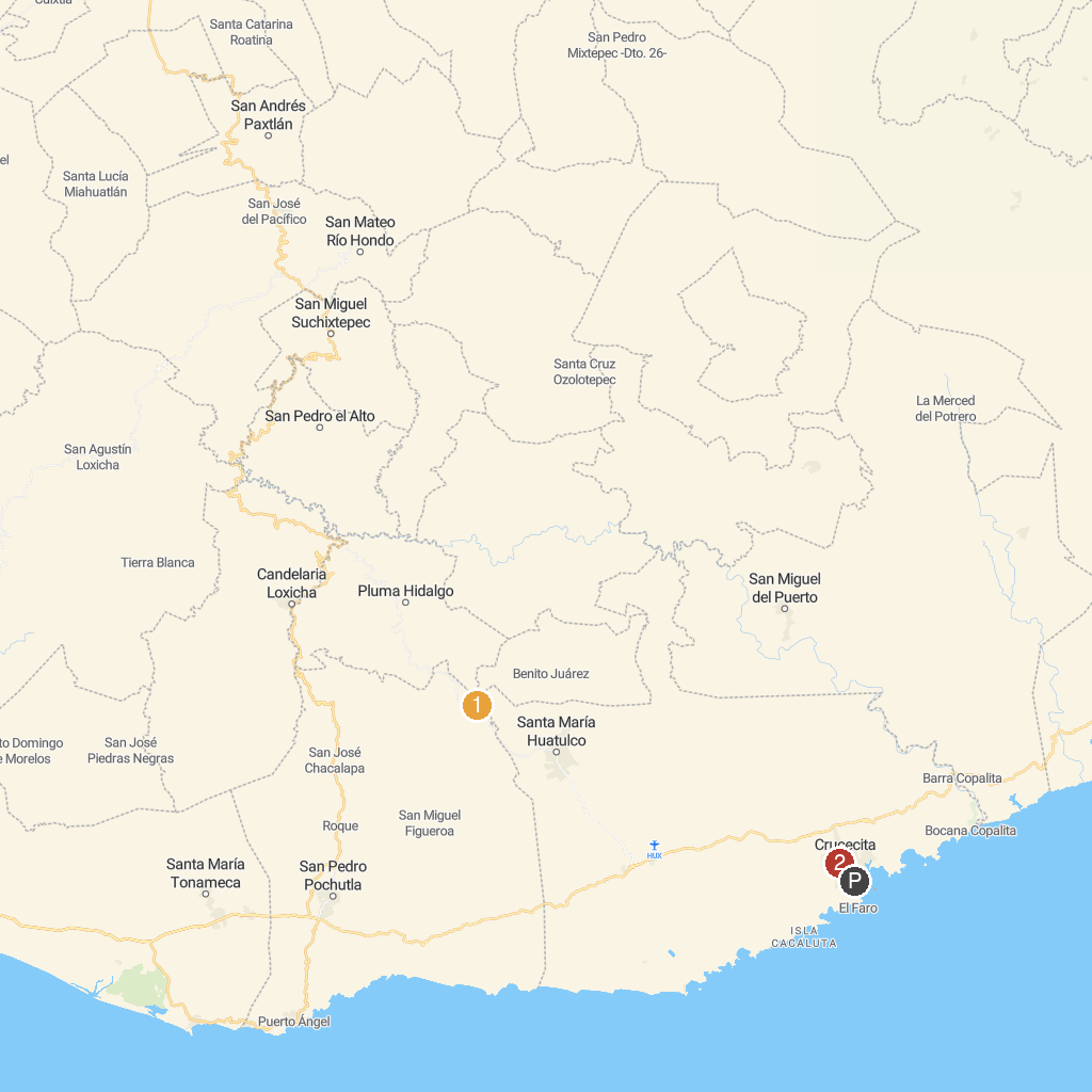 Huatulco, Oaxaca, Mexico map with numbered points of interest