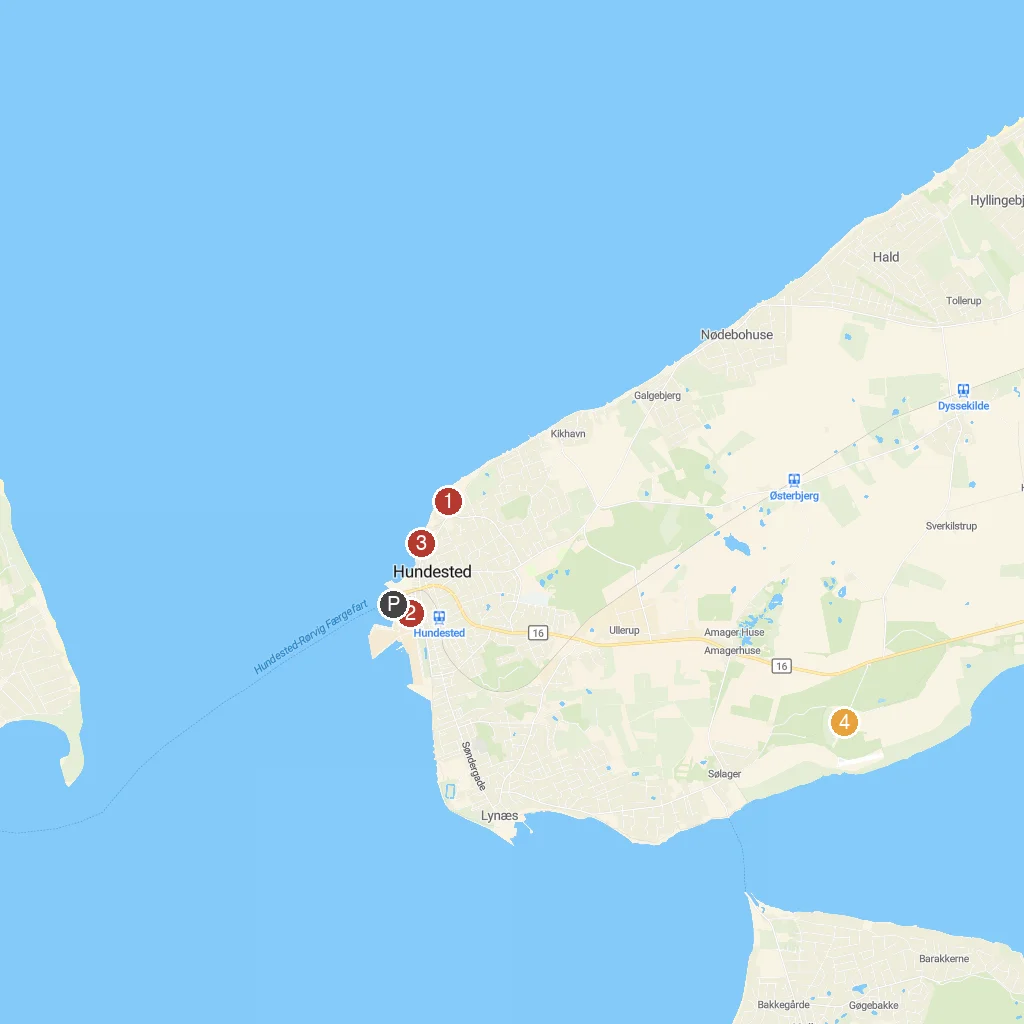 Hundested, North Zealand, Denmark map with numbered points of interest
