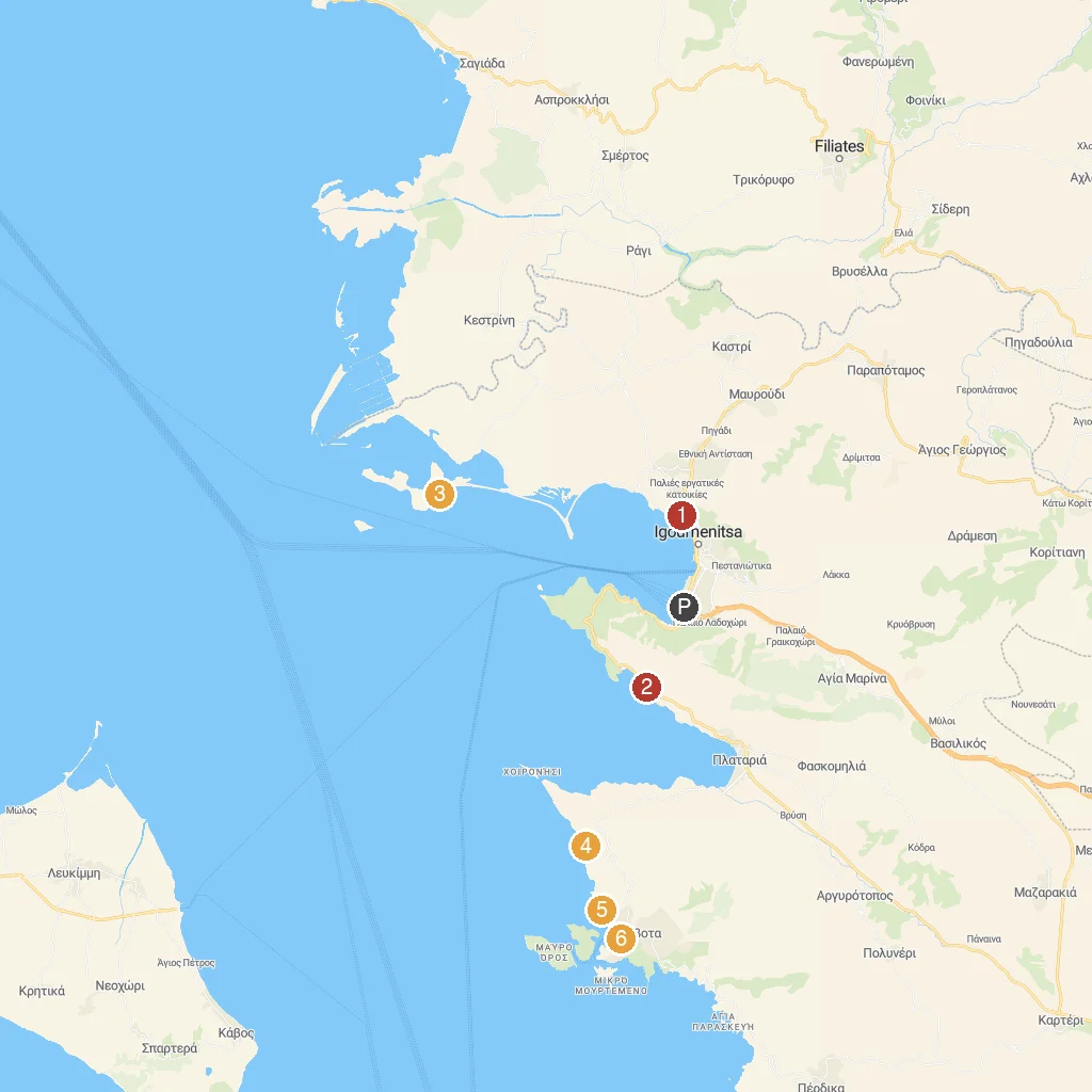 Igoumenitsa, Epirus, Greece map with numbered points of interest