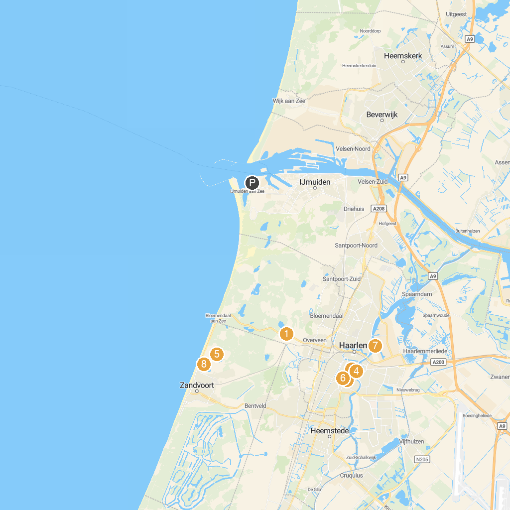 IJmuiden, Netherlands map with numbered points of interest