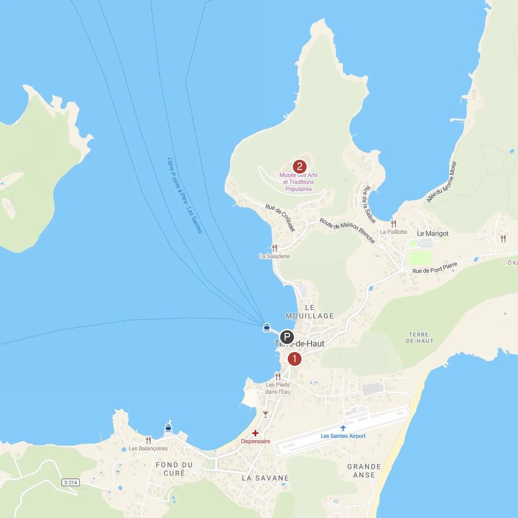 Iles des Saintes, Guadeloupe, France map with numbered points of interest