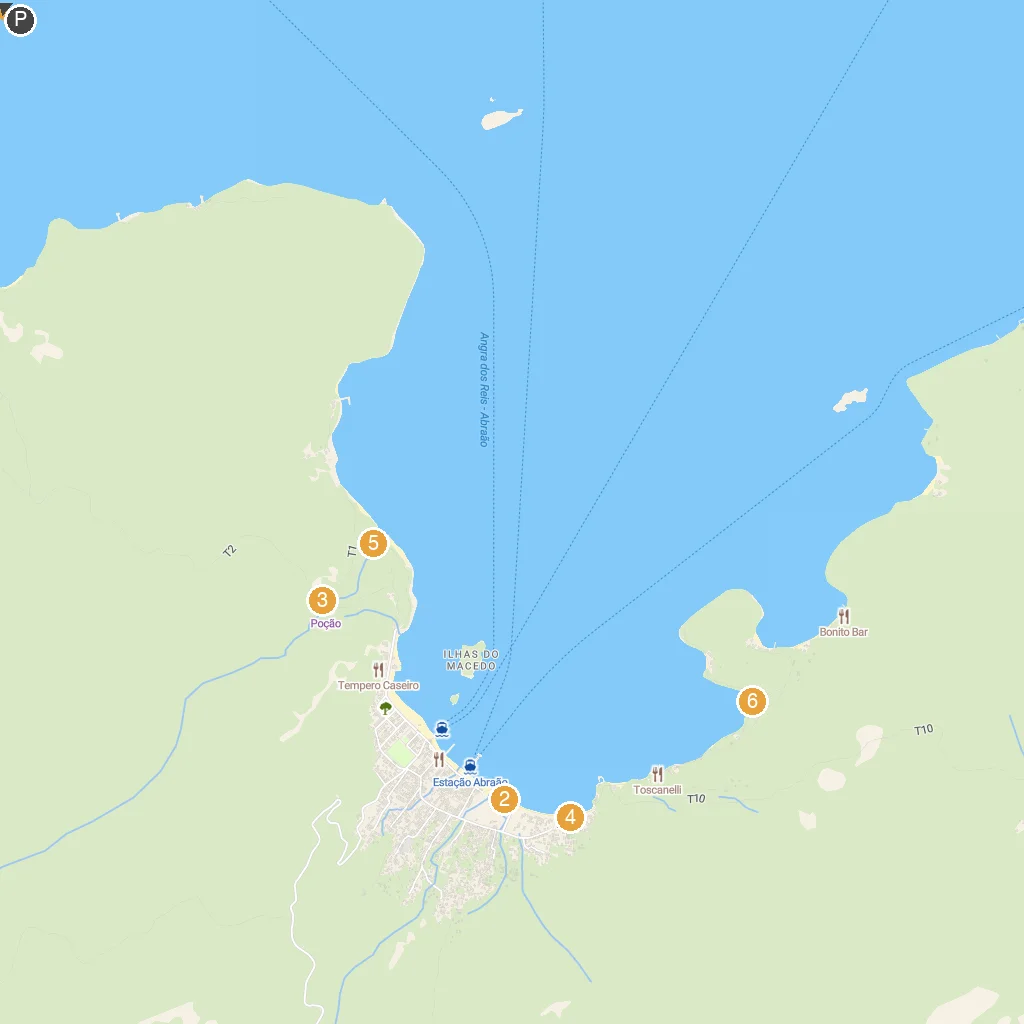 Ilha Grande, Rio de Janeiro, Brazil map with numbered points of interest
