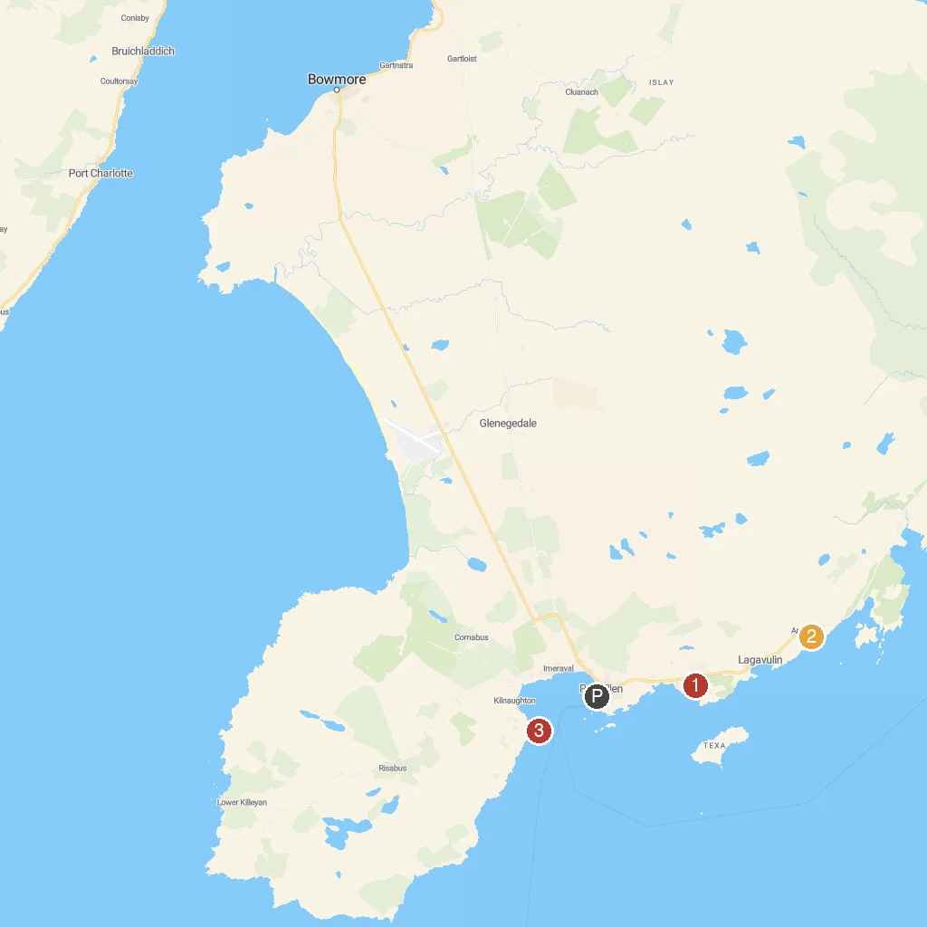 Isle of Islay, Scotland, United Kingdom map with numbered points of interest