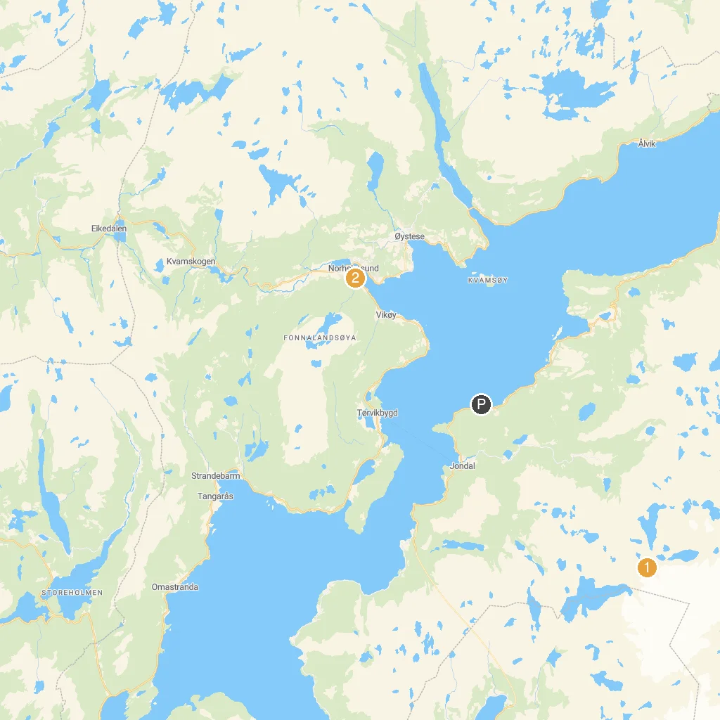 Jondal, Vestland, Norway map with numbered points of interest