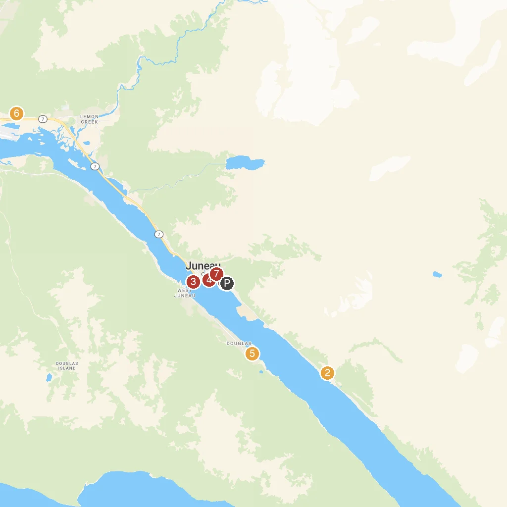Juneau, Alaska map with numbered points of interest