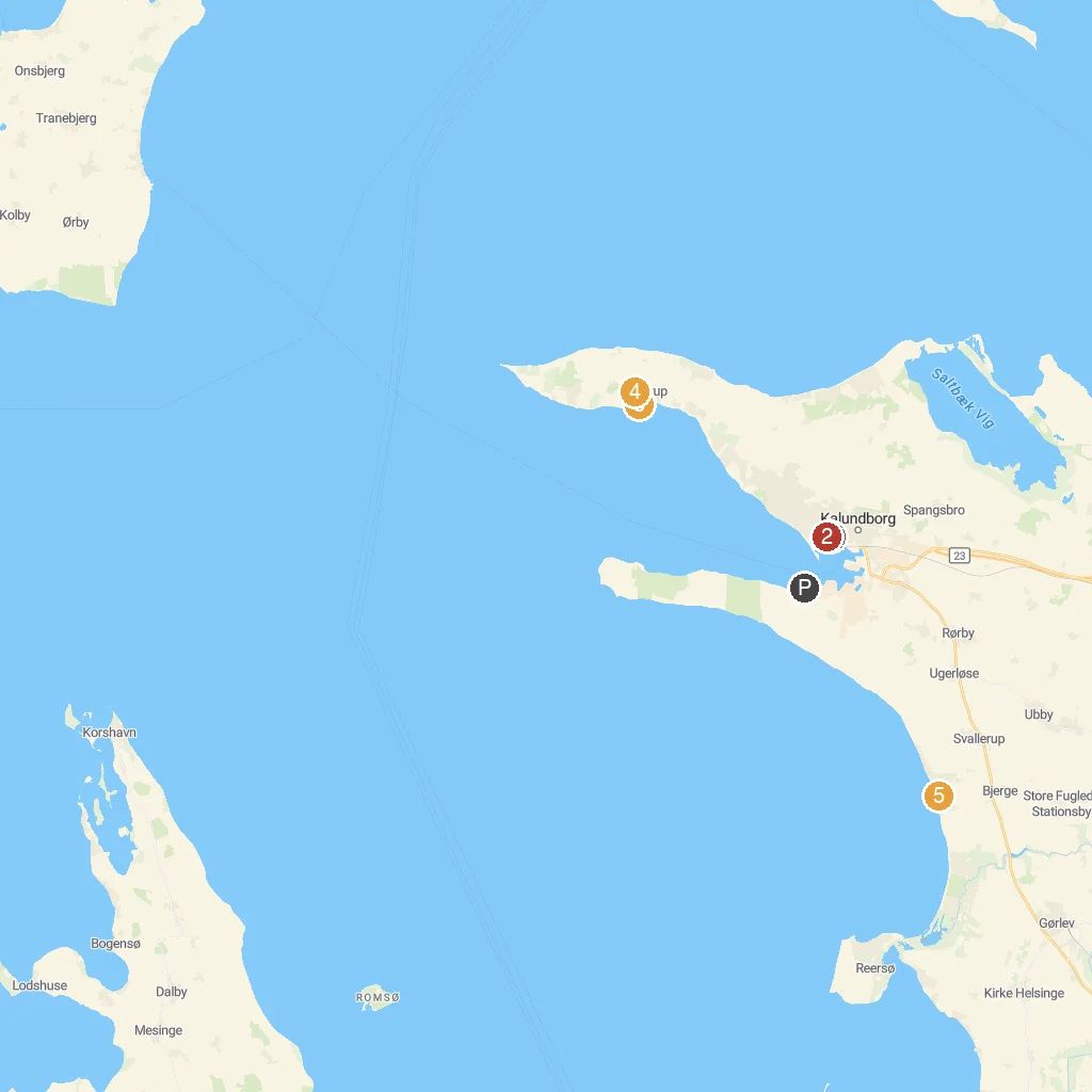 Kalundborg, Zealand, Denmark map with numbered points of interest