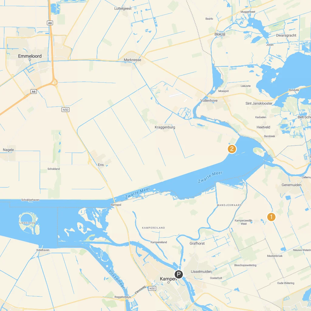 Kampen, Overijssel, Netherlands map with numbered points of interest