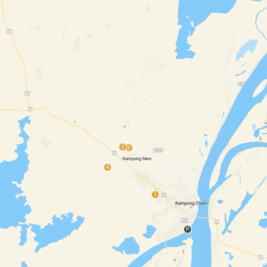 Kampong Cham, Kampong Cham Province, Cambodia map with numbered points of interest