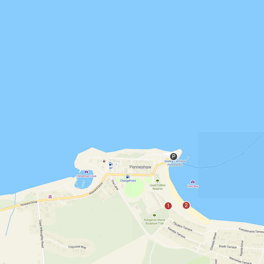 Kangaroo Island, South Australia, Australia map with numbered points of interest