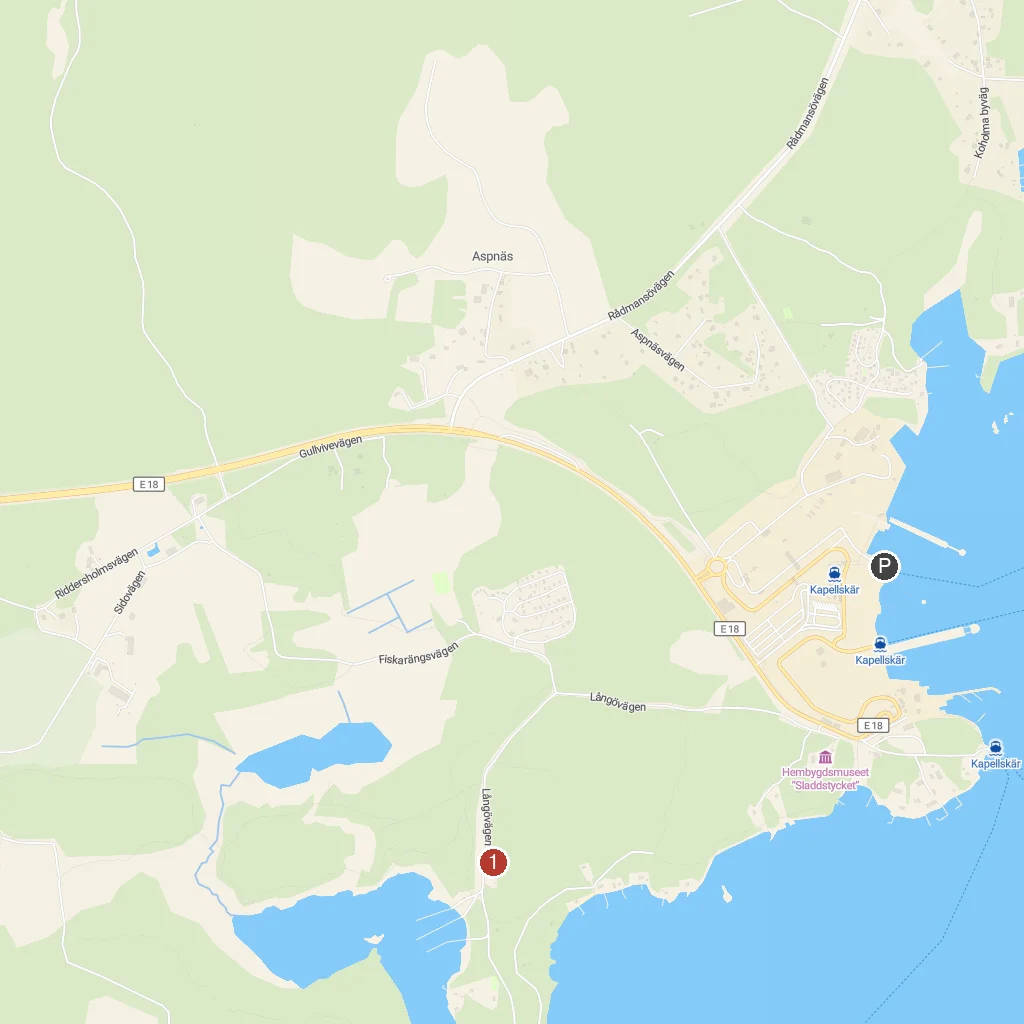 Kapellskär, Stockholm Archipelago, Sweden map with numbered points of interest