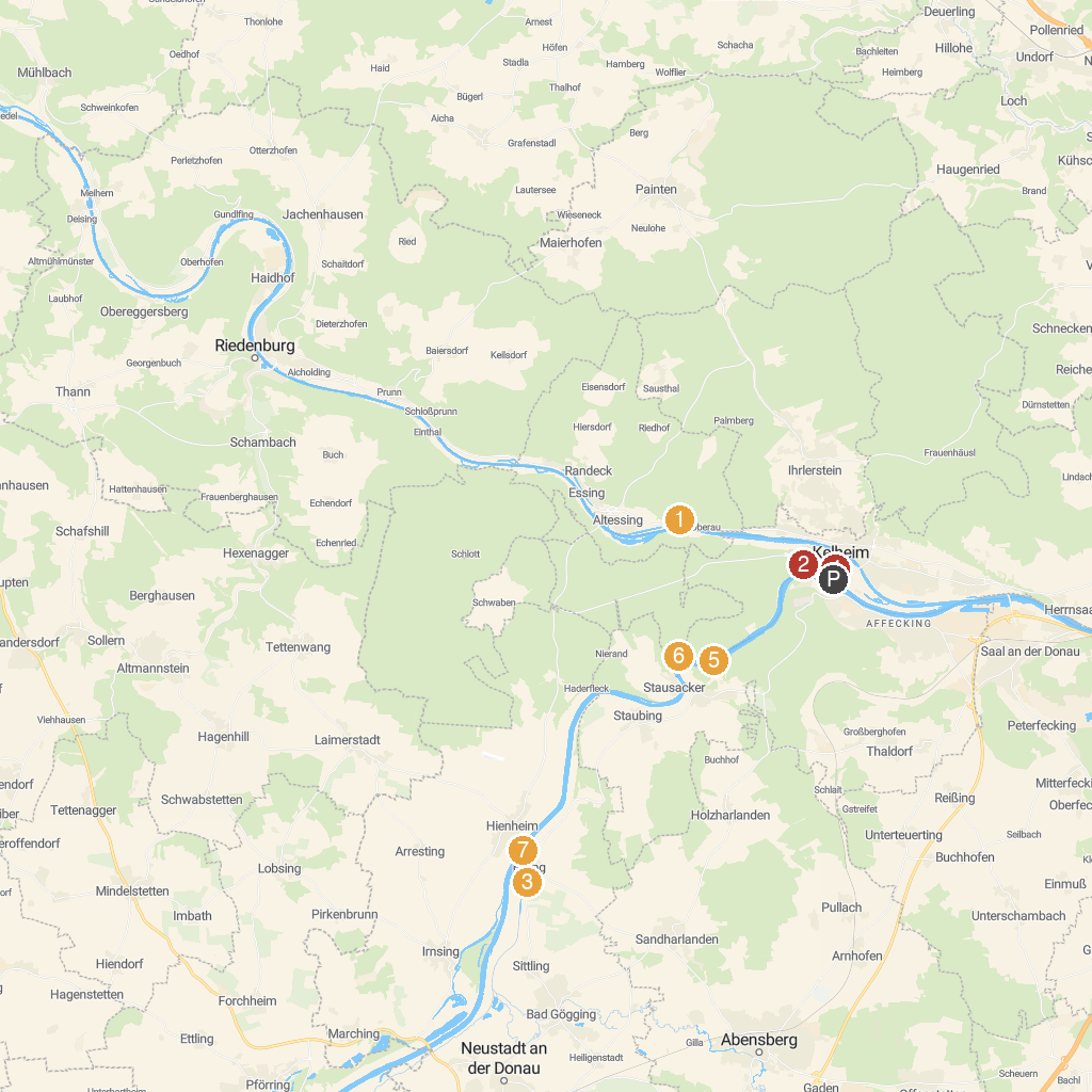 Kelheim, Bavaria, Germany map with numbered points of interest