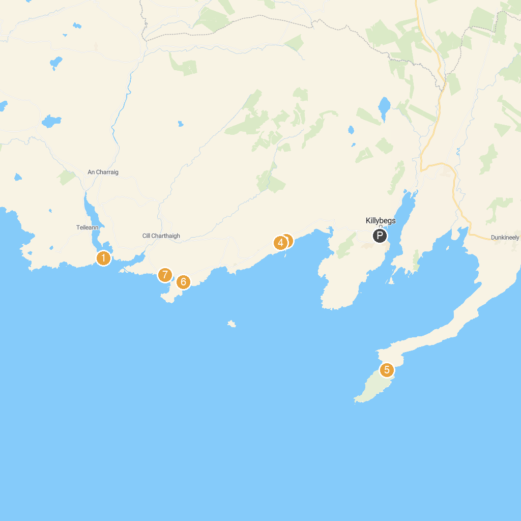 Killybegs, County Donegal, Ireland map with numbered points of interest